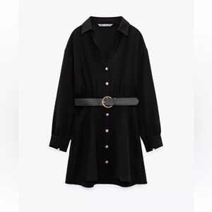 Zara Black Long Sleeve Dress with Belt
